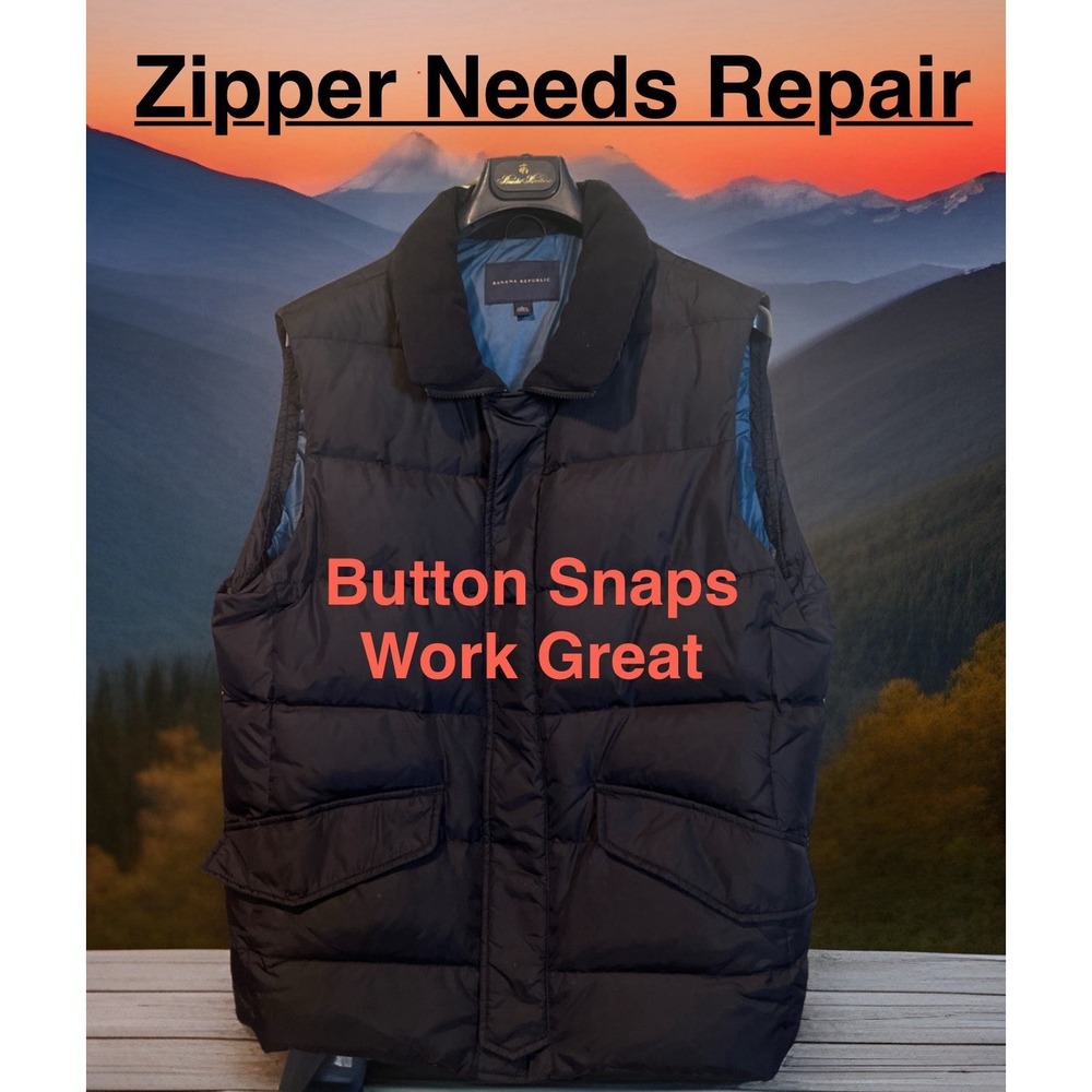 Banana Republic Down Puffer Vest Men L Black (Zipper Needs Repair)